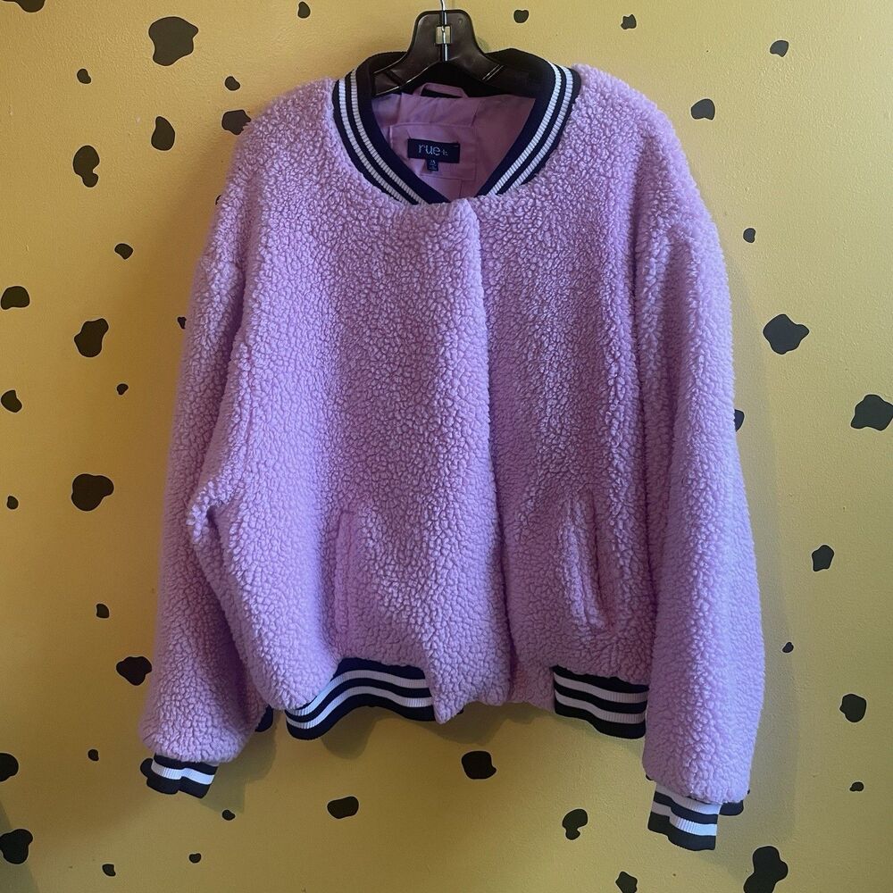 Rue21 Pink Sherpa Bomber Jacket Fuzzy Fleece Zip Front Womens 2X